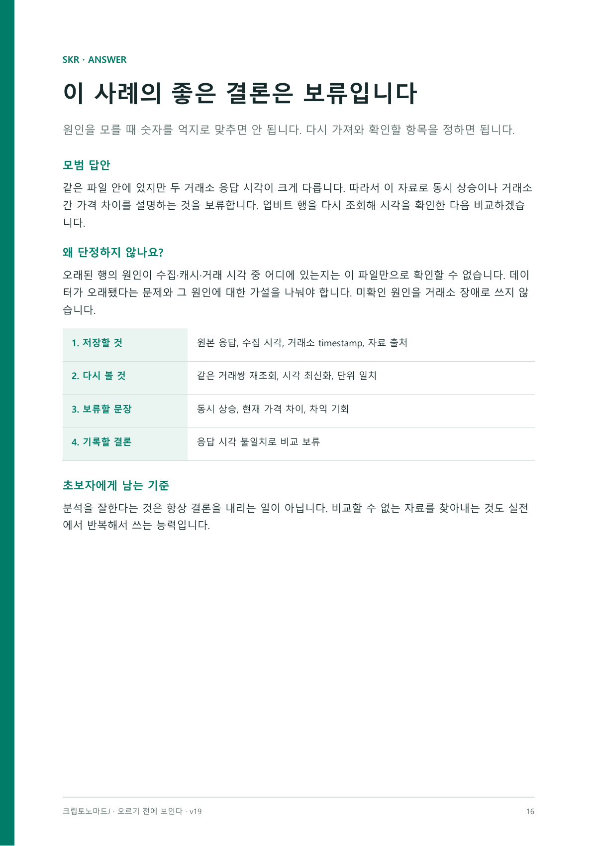 실제 내지: SKR 거래소별 자료 시각 불일치
